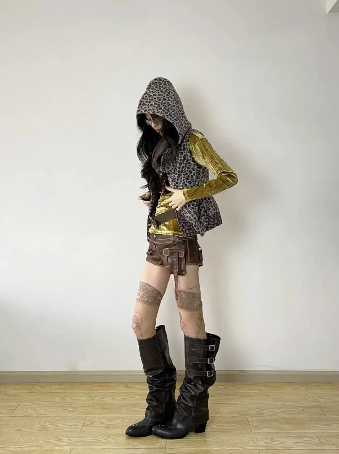 High Quality Y2k Style Vintage Detachable Boot Barrel Western Boots for Women Black Belt Straps Boot Shoes High Quality Y2k Style Vintage Detachable Boot Barrel Western Boots for Women Black Belt Straps Boot Shoes