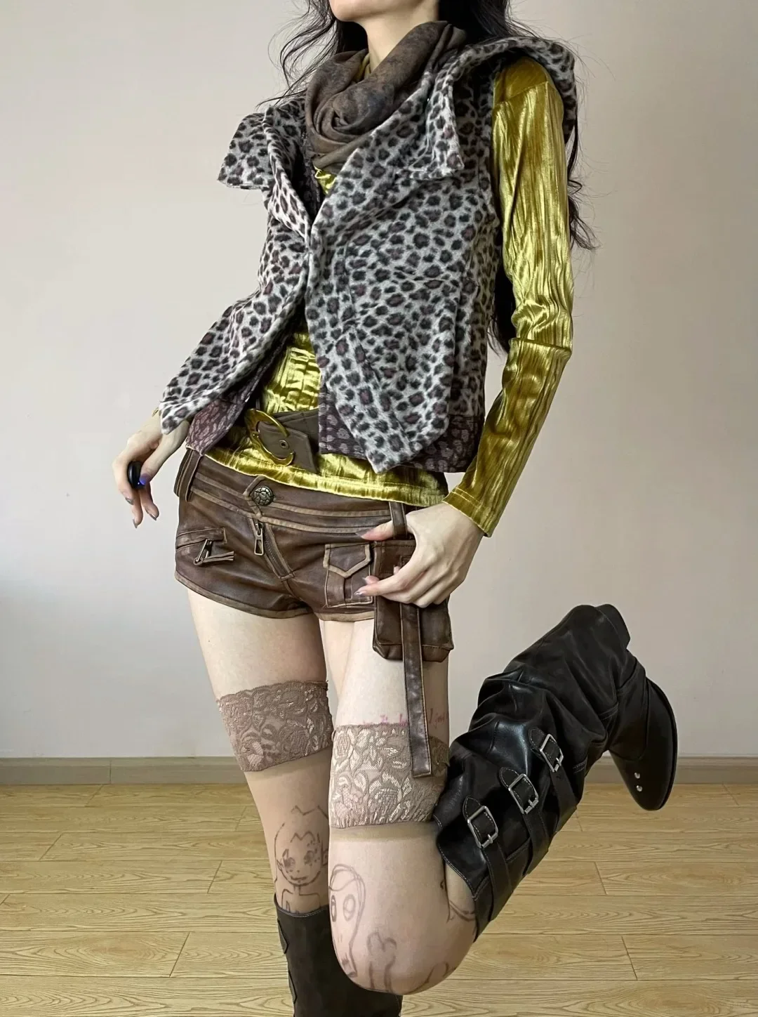 High Quality Y2k Style Vintage Detachable Boot Barrel Western Boots for Women Black Belt Straps Boot Shoes High Quality Y2k Style Vintage Detachable Boot Barrel Western Boots for Women Black Belt Straps Boot Shoes