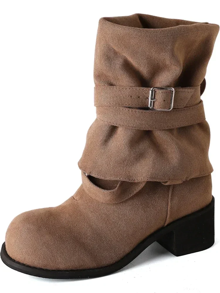 Platform Thick Heel Women Western Cowboy Boots Fashion Slip On Folded Pile Long Booties Female Shoes Autumn Winter Platform Thick Heel Women Western Cowboy Boots Fashion Slip On Folded Pile Long Booties Female Shoes Autumn Winter