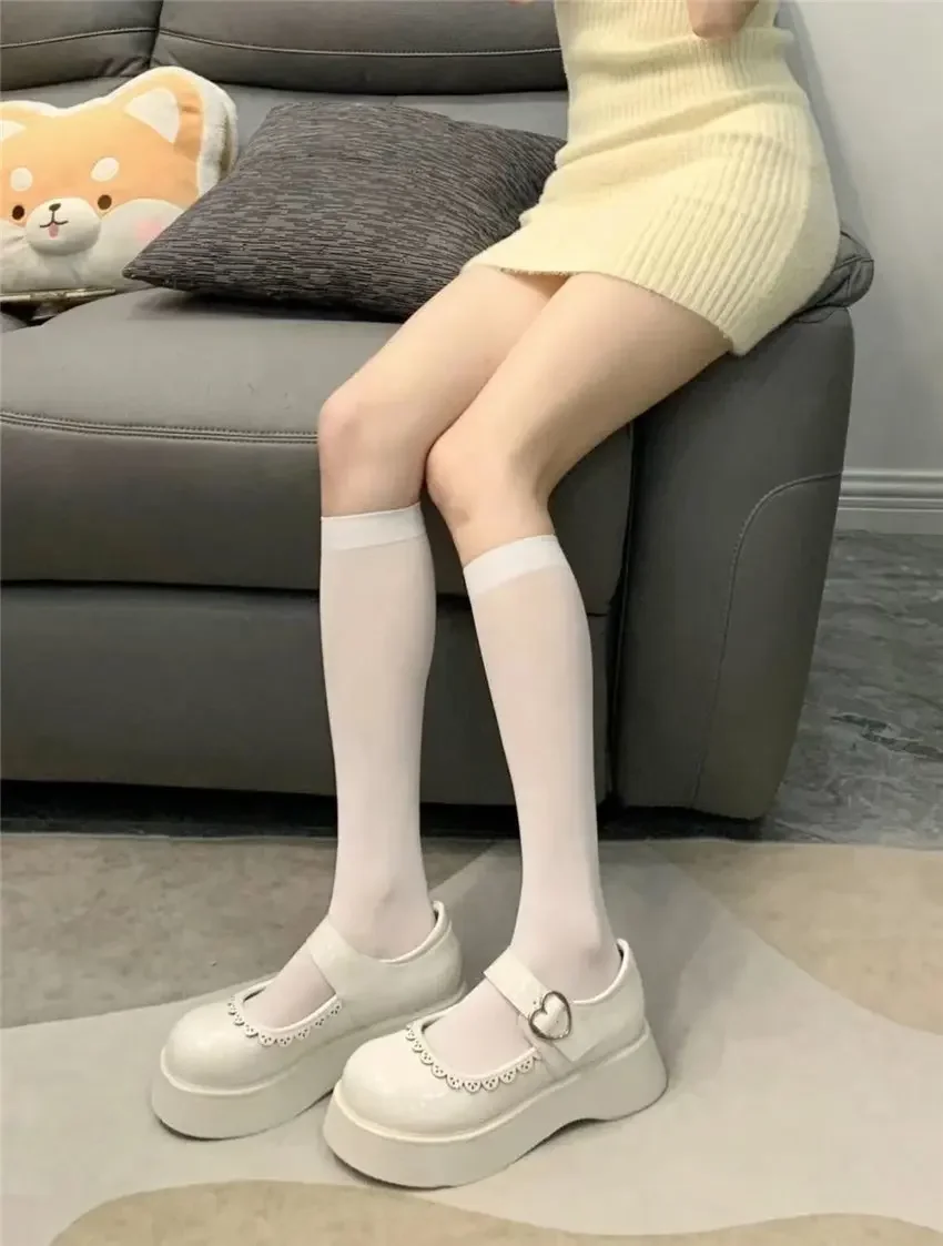 Beige Lolita Shoes Women Japanese Style Vintage Soft Leather Mary Janes Platform Shoes High Heels College Student Cosplay Shoes