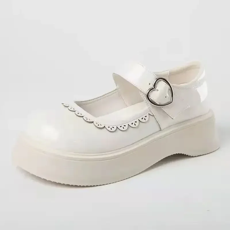 Beige Lolita Shoes Women Japanese Style Vintage Soft Leather Mary Janes Platform Shoes High Heels College Student Cosplay Shoes