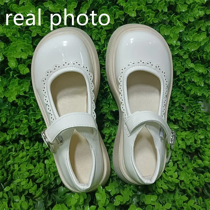 Beige Lolita Shoes Women Japanese Style Vintage Soft Leather Mary Janes Platform Shoes High Heels College Student Cosplay Shoes