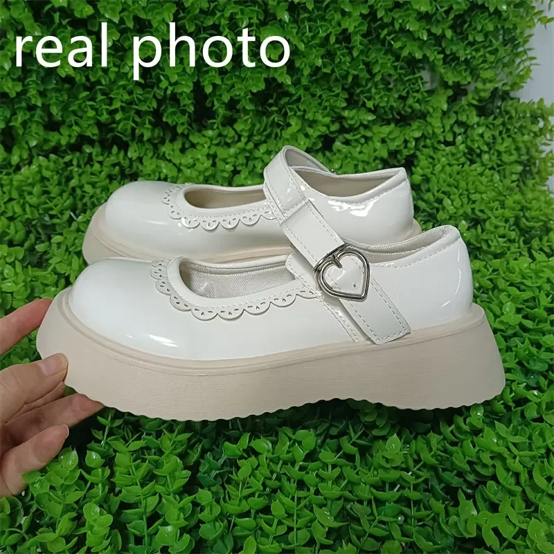 Beige Lolita Shoes Women Japanese Style Vintage Soft Leather Mary Janes Platform Shoes High Heels College Student Cosplay Shoes