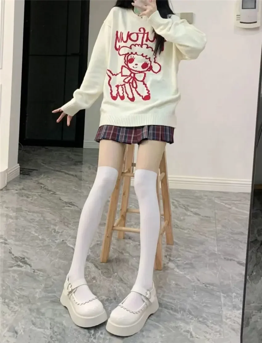 Beige Lolita Shoes Women Japanese Style Vintage Soft Leather Mary Janes Platform Shoes High Heels College Student Cosplay Shoes