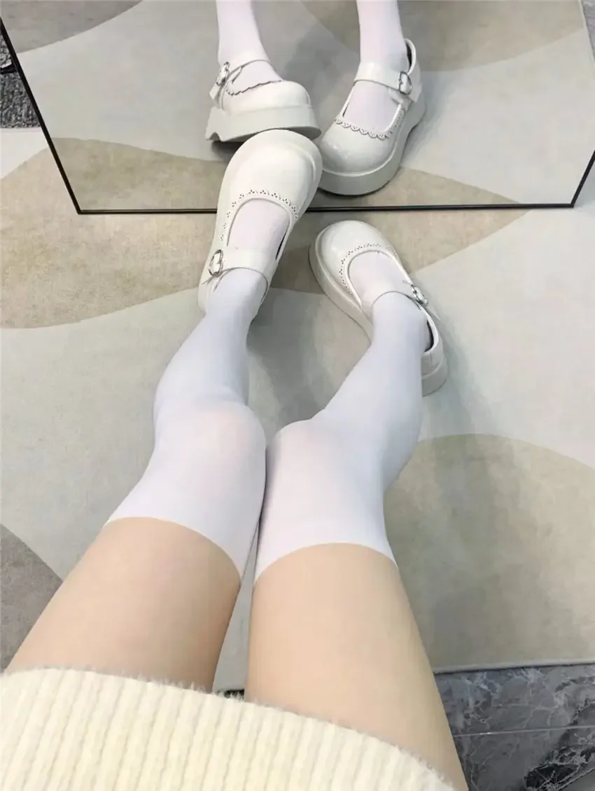 Beige Lolita Shoes Women Japanese Style Vintage Soft Leather Mary Janes Platform Shoes High Heels College Student Cosplay Shoes