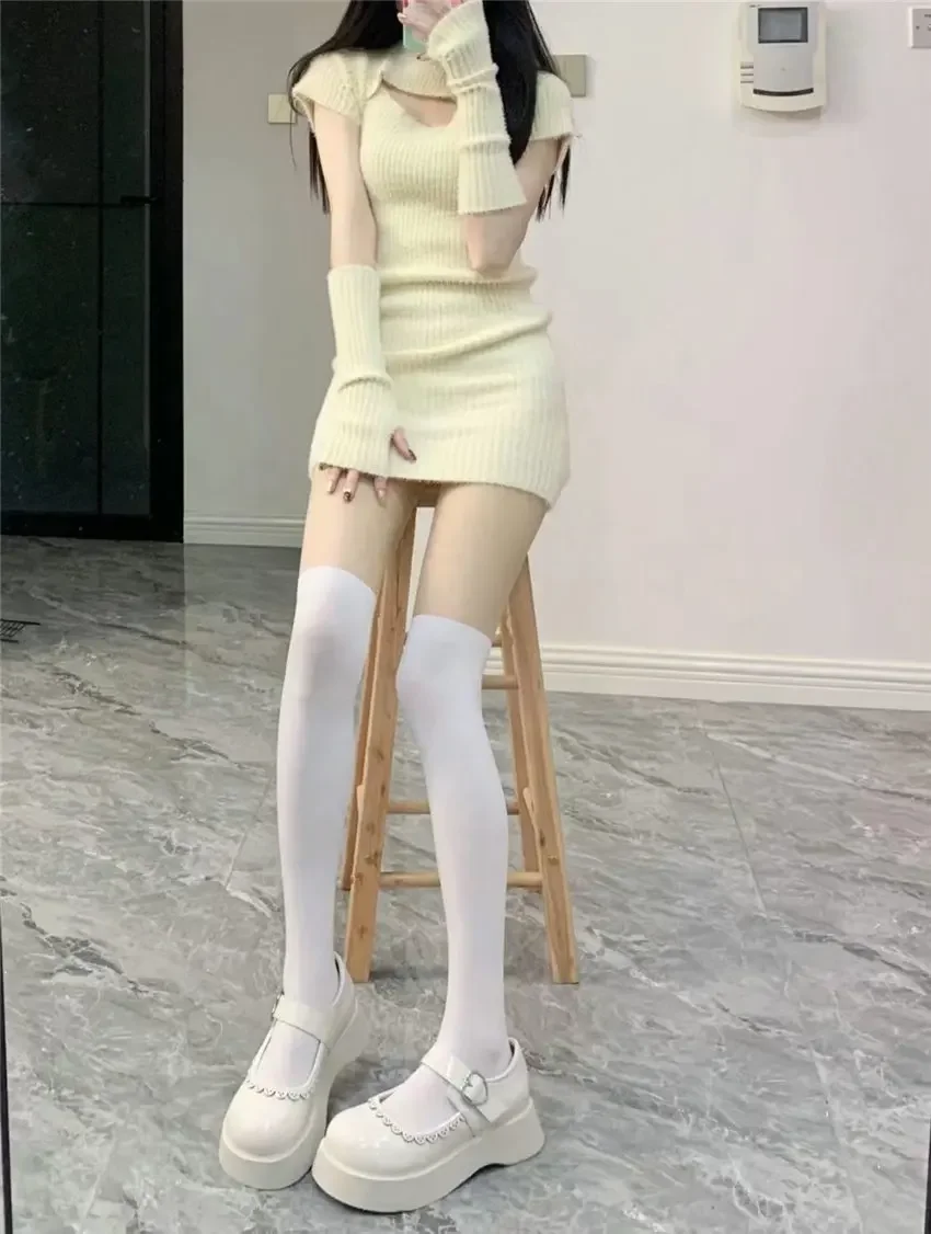 Beige Lolita Shoes Women Japanese Style Vintage Soft Leather Mary Janes Platform Shoes High Heels College Student Cosplay Shoes