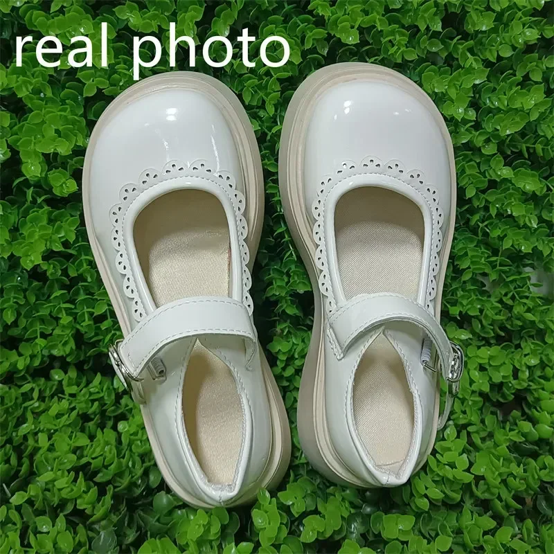 Beige Lolita Shoes Women Japanese Style Vintage Soft Leather Mary Janes Platform Shoes High Heels College Student Cosplay Shoes