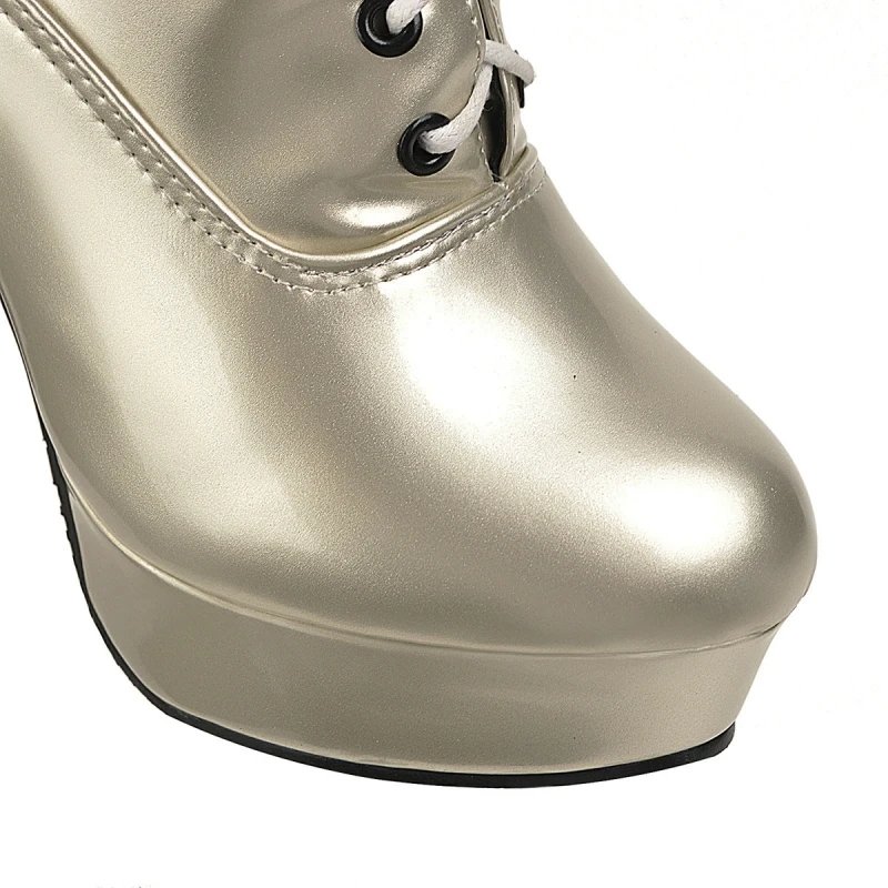 Women's Winter High Boots Shoes Platform Knee High Boot Patent Gold Silver Heeled Long Party Dance Shoes Lady Large Size 48