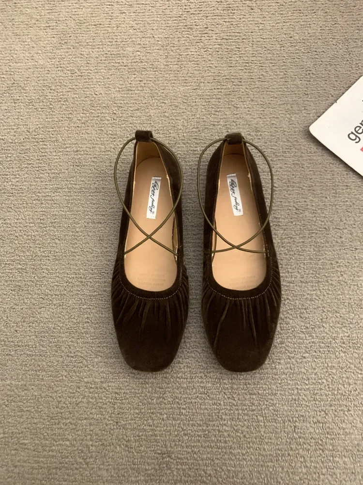 French Style Vintage Red Single Shoe Women's 2025 New Cross Strap Soft Bottom Ballet Dance Mary Sandals Rubber Mater