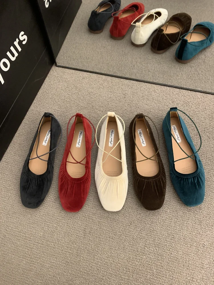 French Style Vintage Red Single Shoe Women's 2025 New Cross Strap Soft Bottom Ballet Dance Mary Sandals Rubber Mater