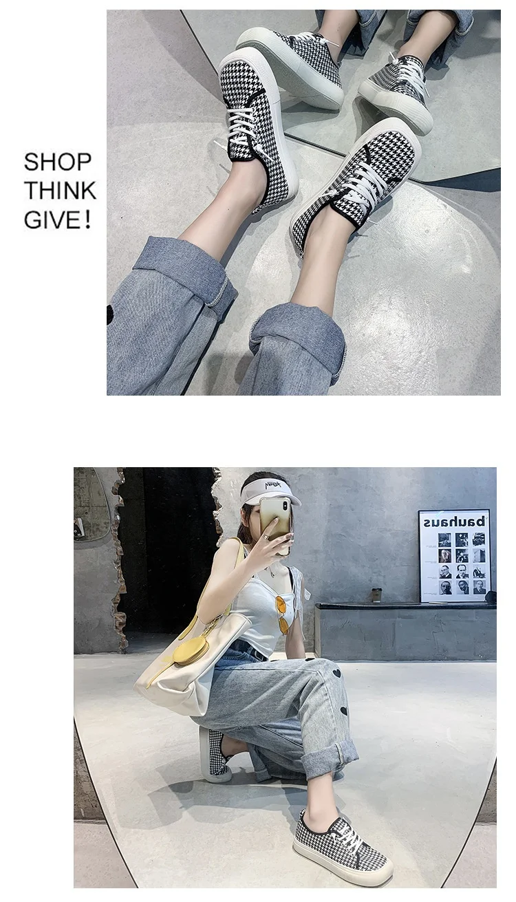 Platform Canvas Shoes for Women New Square Toe Laces Korean Fashion Sneakers Plaid Leopard Print Student Single-Layer Shoes Platform Canvas Shoes for Women New Square Toe Laces Korean Fashion Sneakers Plaid Leopard Print Student Single-Layer Shoes