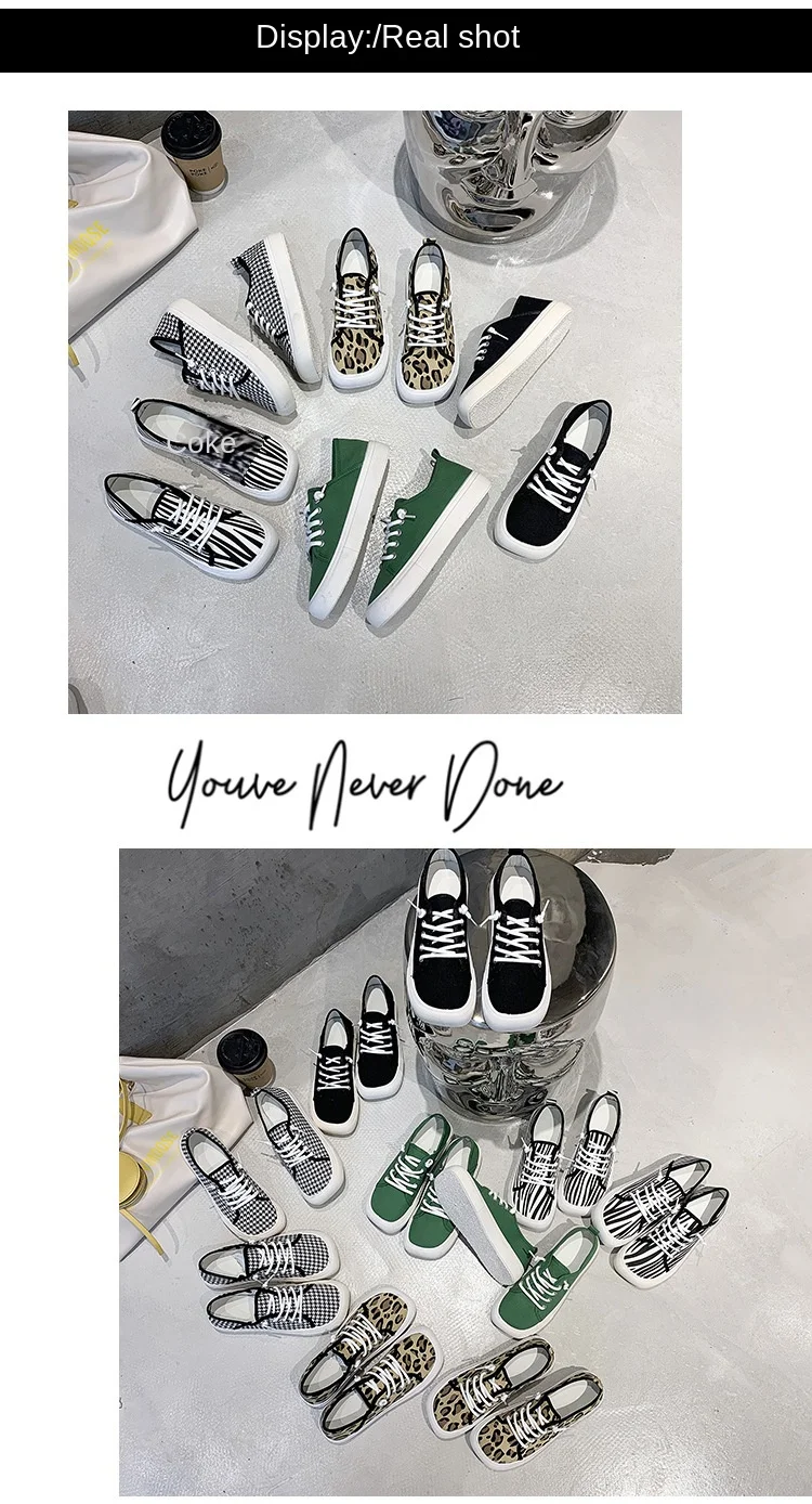 Platform Canvas Shoes for Women New Square Toe Laces Korean Fashion Sneakers Plaid Leopard Print Student Single-Layer Shoes Platform Canvas Shoes for Women New Square Toe Laces Korean Fashion Sneakers Plaid Leopard Print Student Single-Layer Shoes