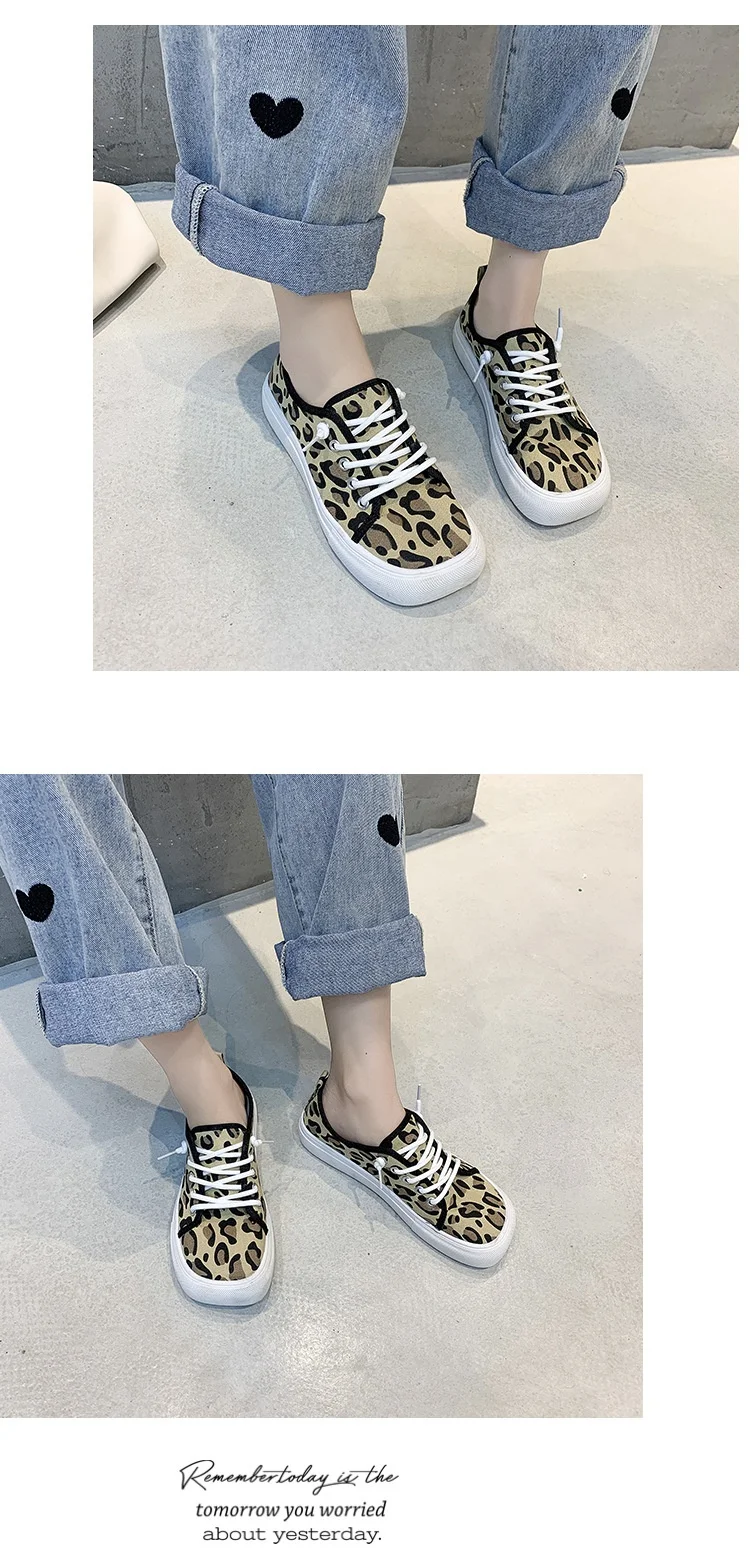 Platform Canvas Shoes for Women New Square Toe Laces Korean Fashion Sneakers Plaid Leopard Print Student Single-Layer Shoes Platform Canvas Shoes for Women New Square Toe Laces Korean Fashion Sneakers Plaid Leopard Print Student Single-Layer Shoes