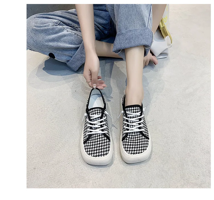 Platform Canvas Shoes for Women New Square Toe Laces Korean Fashion Sneakers Plaid Leopard Print Student Single-Layer Shoes Platform Canvas Shoes for Women New Square Toe Laces Korean Fashion Sneakers Plaid Leopard Print Student Single-Layer Shoes