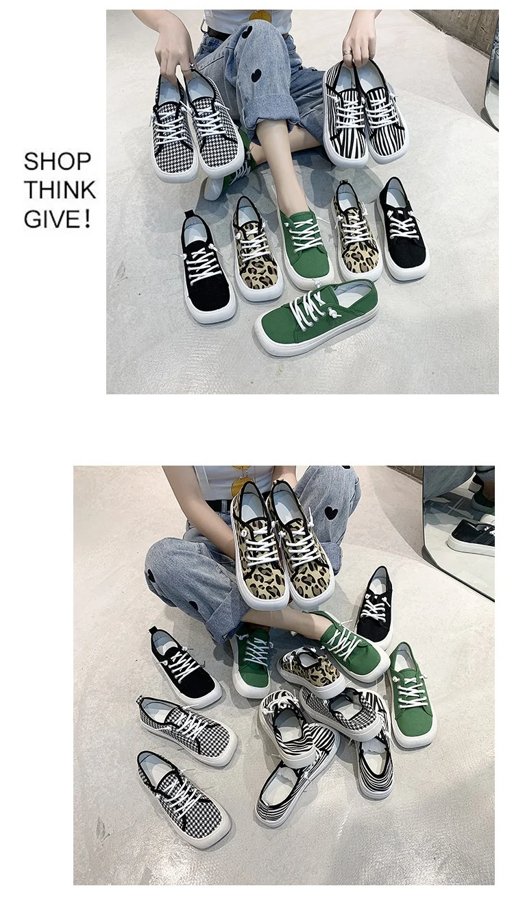 Platform Canvas Shoes for Women New Square Toe Laces Korean Fashion Sneakers Plaid Leopard Print Student Single-Layer Shoes Platform Canvas Shoes for Women New Square Toe Laces Korean Fashion Sneakers Plaid Leopard Print Student Single-Layer Shoes