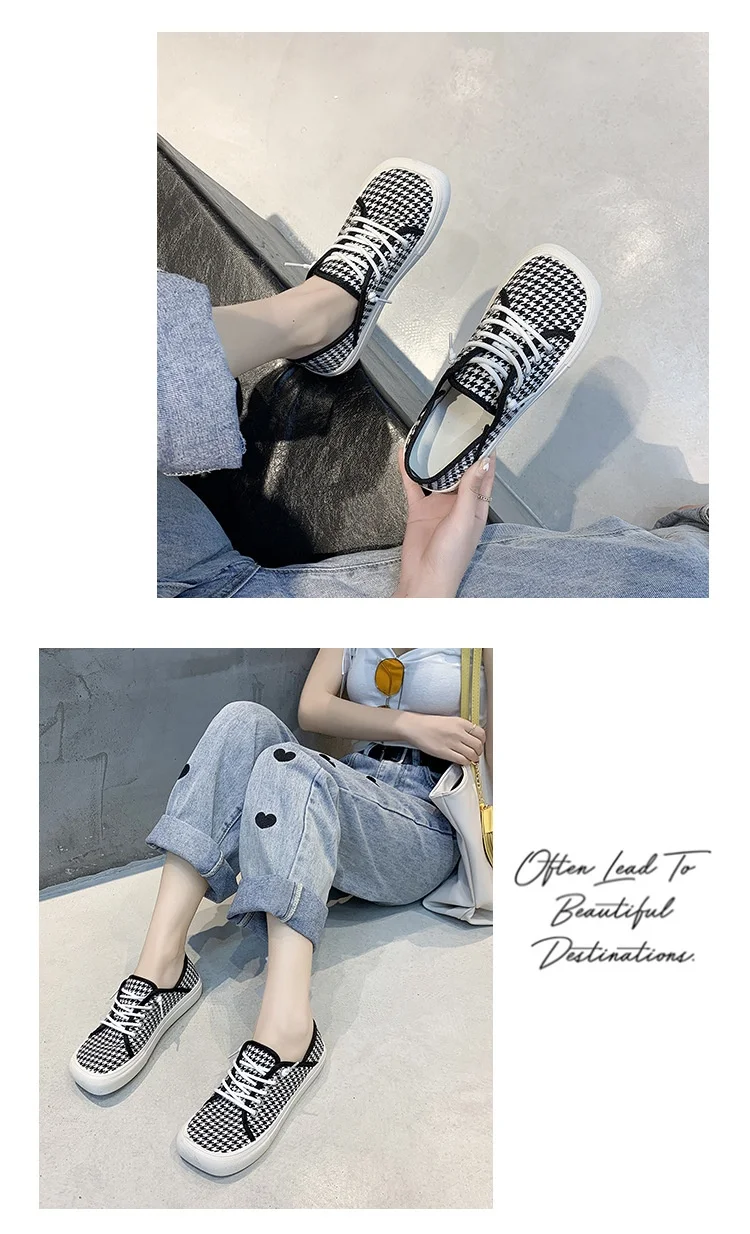 Platform Canvas Shoes for Women New Square Toe Laces Korean Fashion Sneakers Plaid Leopard Print Student Single-Layer Shoes Platform Canvas Shoes for Women New Square Toe Laces Korean Fashion Sneakers Plaid Leopard Print Student Single-Layer Shoes
