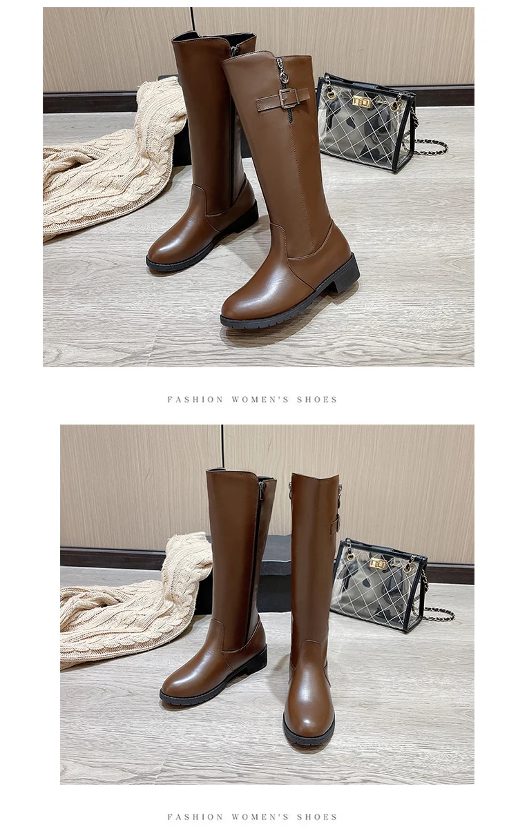 2023 New Winter Women's Knee-High Riding Equestrian Boots Leather Platform Shoes Woman Long Boots Office Lady Footwear Botas