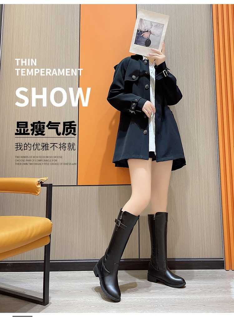 2023 New Winter Women's Knee-High Riding Equestrian Boots Leather Platform Shoes Woman Long Boots Office Lady Footwear Botas