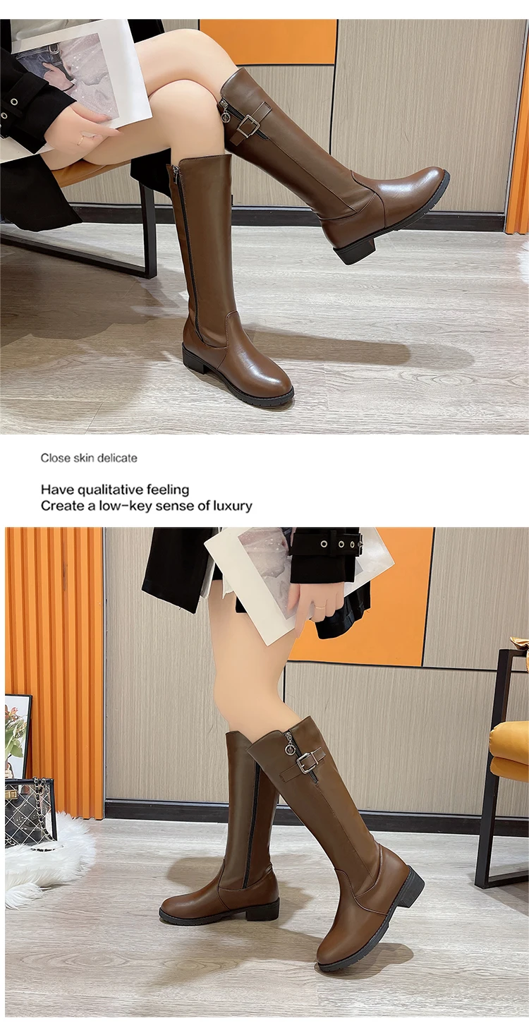 2023 New Winter Women's Knee-High Riding Equestrian Boots Leather Platform Shoes Woman Long Boots Office Lady Footwear Botas