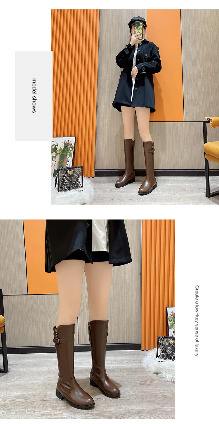 2023 New Winter Women's Knee-High Riding Equestrian Boots Leather Platform Shoes Woman Long Boots Office Lady Footwear Botas