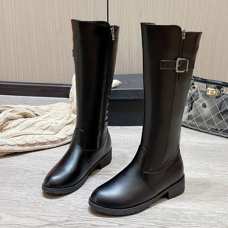 2023 New Winter Women's Knee-High Riding Equestrian Boots Leather Platform Shoes Woman Long Boots Office Lady Footwear Botas