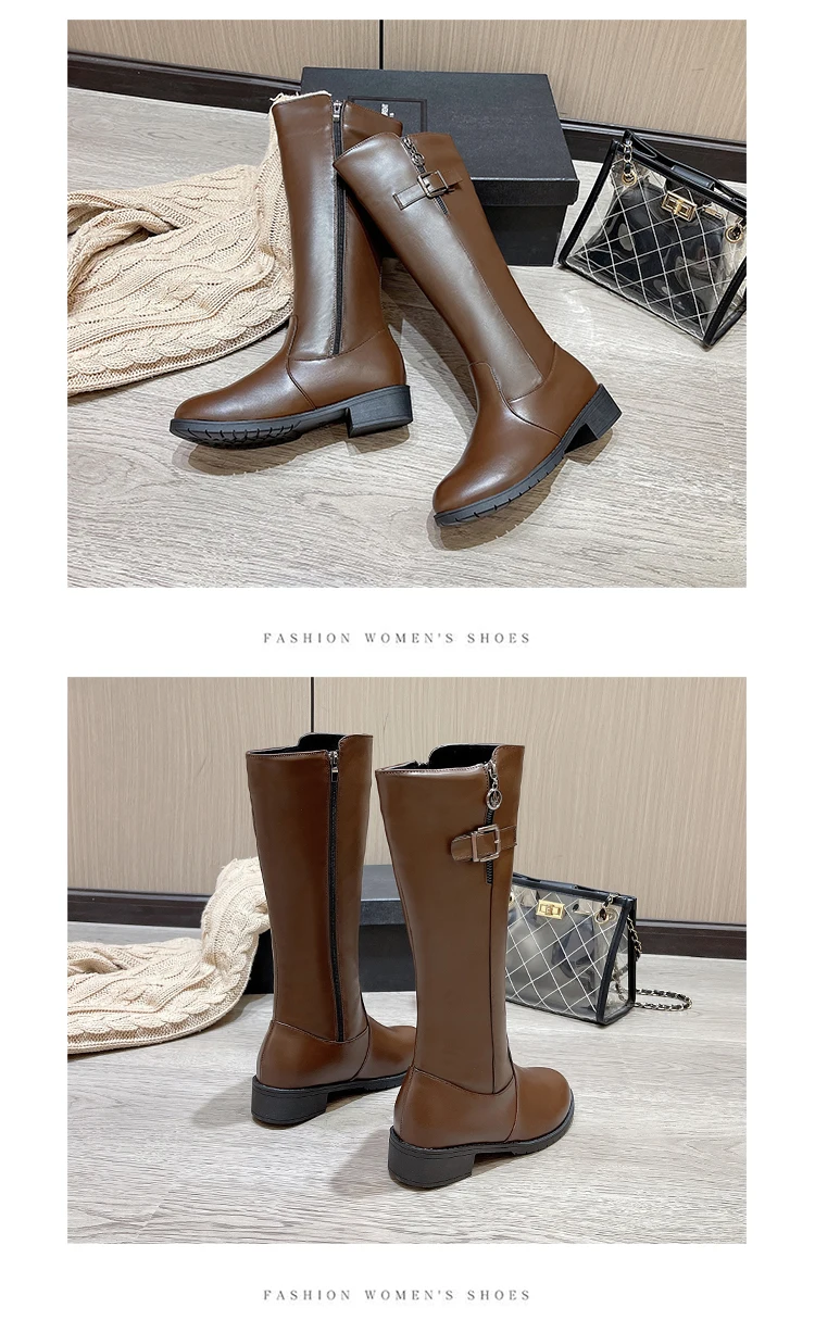 2023 New Winter Women's Knee-High Riding Equestrian Boots Leather Platform Shoes Woman Long Boots Office Lady Footwear Botas