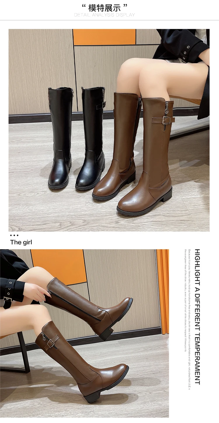 2023 New Winter Women's Knee-High Riding Equestrian Boots Leather Platform Shoes Woman Long Boots Office Lady Footwear Botas