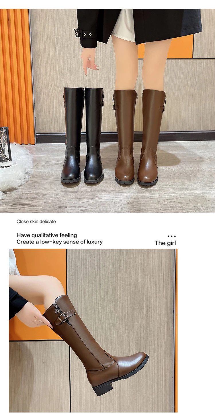2023 New Winter Women's Knee-High Riding Equestrian Boots Leather Platform Shoes Woman Long Boots Office Lady Footwear Botas