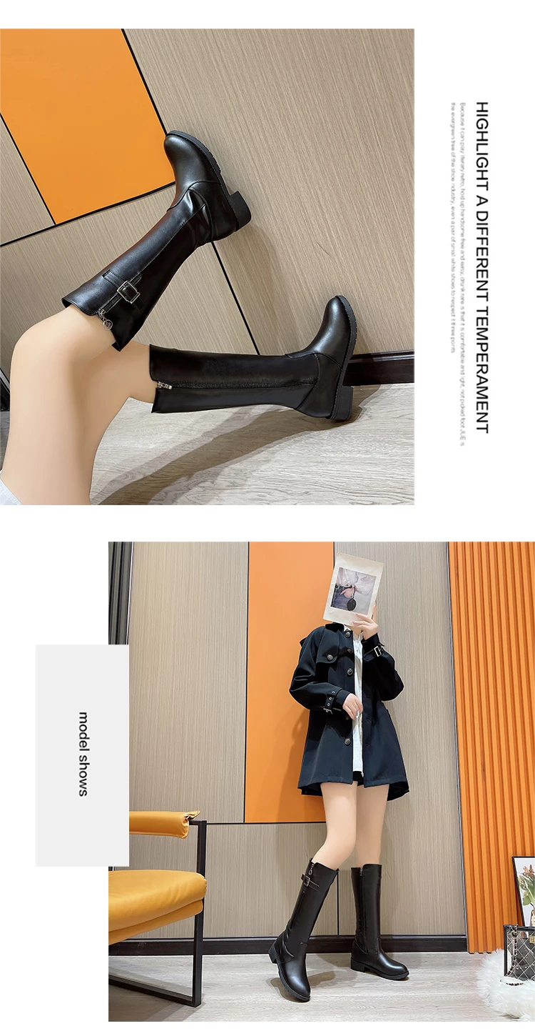 2023 New Winter Women's Knee-High Riding Equestrian Boots Leather Platform Shoes Woman Long Boots Office Lady Footwear Botas