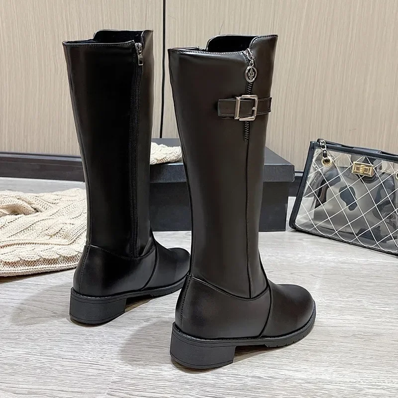 2023 New Winter Women's Knee-High Riding Equestrian Boots Leather Platform Shoes Woman Long Boots Office Lady Footwear Botas