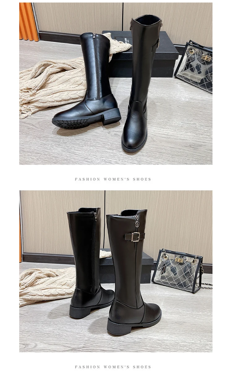 2023 New Winter Women's Knee-High Riding Equestrian Boots Leather Platform Shoes Woman Long Boots Office Lady Footwear Botas