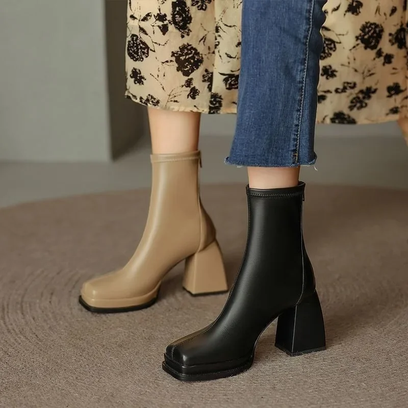 2023 Square Low Heel Fashion Ankle Boots Pu Leather Casual Short Boots Square Toe Zipper Winter Women Shoes Size 34-39 Botas 2023 Square Low Heel Fashion Ankle Boots Pu Leather Casual Short Boots Square Toe Zipper Winter Women Shoes Size 34-39 Botas