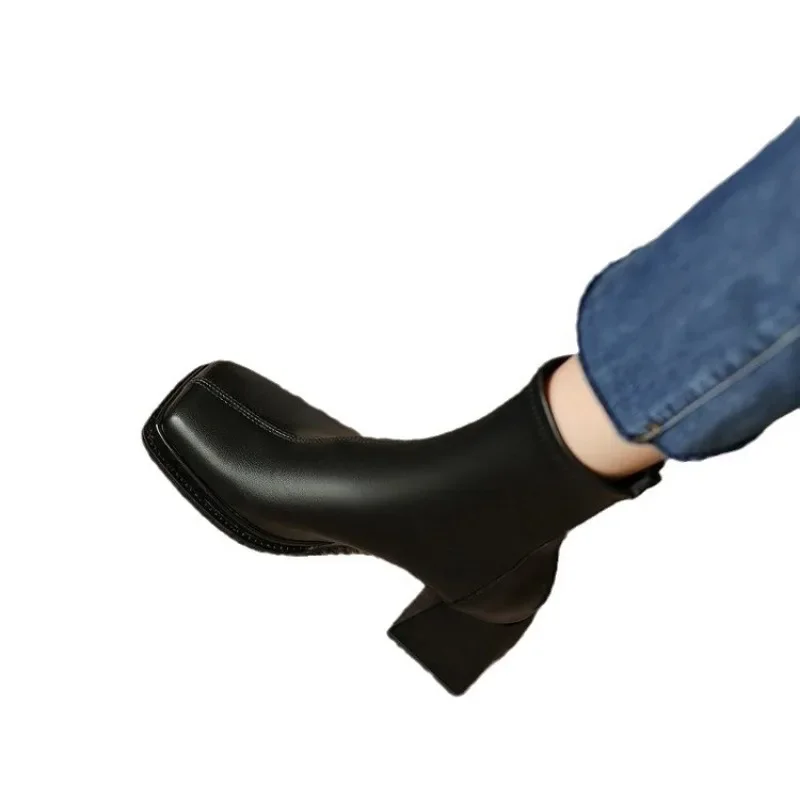 2023 Square Low Heel Fashion Ankle Boots Pu Leather Casual Short Boots Square Toe Zipper Winter Women Shoes Size 34-39 Botas 2023 Square Low Heel Fashion Ankle Boots Pu Leather Casual Short Boots Square Toe Zipper Winter Women Shoes Size 34-39 Botas