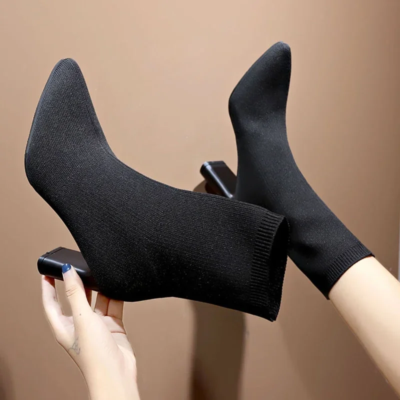 Simple Fashion Stretch Socks Boots Women’s High Heels Shoes Knit Socks Boots Skinny Women Pointed Autumn and Winter Bare Boots Simple Fashion Stretch Socks Boots Women's High Heels Shoes Knit Socks Boots Skinny Women Pointed Autumn and Winter Bare Boots