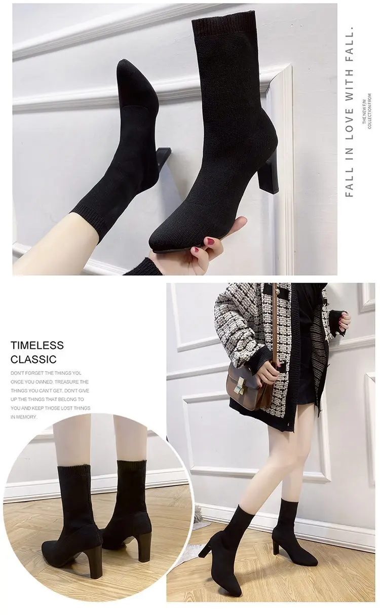 Simple Fashion Stretch Socks Boots Women's High Heels Shoes Knit Socks Boots Skinny Women Pointed Autumn and Winter Bare Boots Simple Fashion Stretch Socks Boots Women's High Heels Shoes Knit Socks Boots Skinny Women Pointed Autumn and Winter Bare Boots