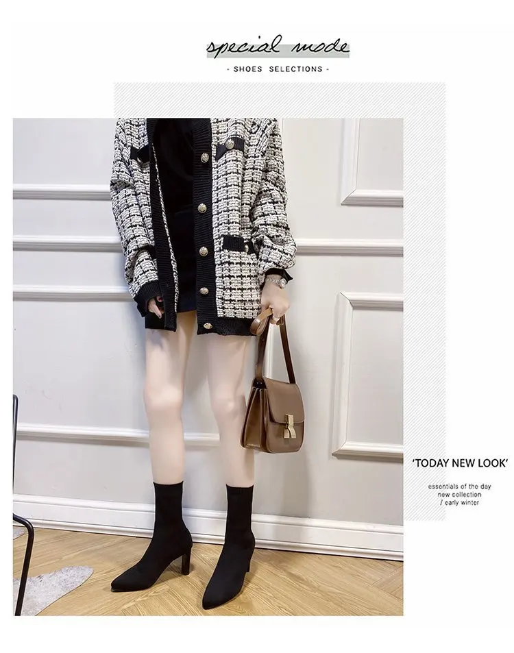 Simple Fashion Stretch Socks Boots Women's High Heels Shoes Knit Socks Boots Skinny Women Pointed Autumn and Winter Bare Boots Simple Fashion Stretch Socks Boots Women's High Heels Shoes Knit Socks Boots Skinny Women Pointed Autumn and Winter Bare Boots