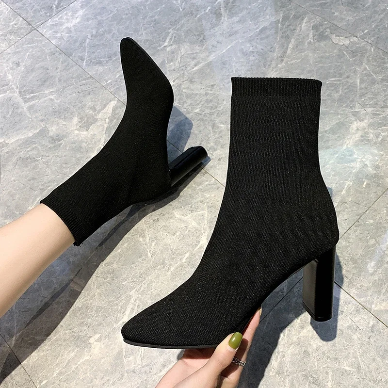 Simple Fashion Stretch Socks Boots Women’s High Heels Shoes Knit Socks Boots Skinny Women Pointed Autumn and Winter Bare Boots Simple Fashion Stretch Socks Boots Women's High Heels Shoes Knit Socks Boots Skinny Women Pointed Autumn and Winter Bare Boots