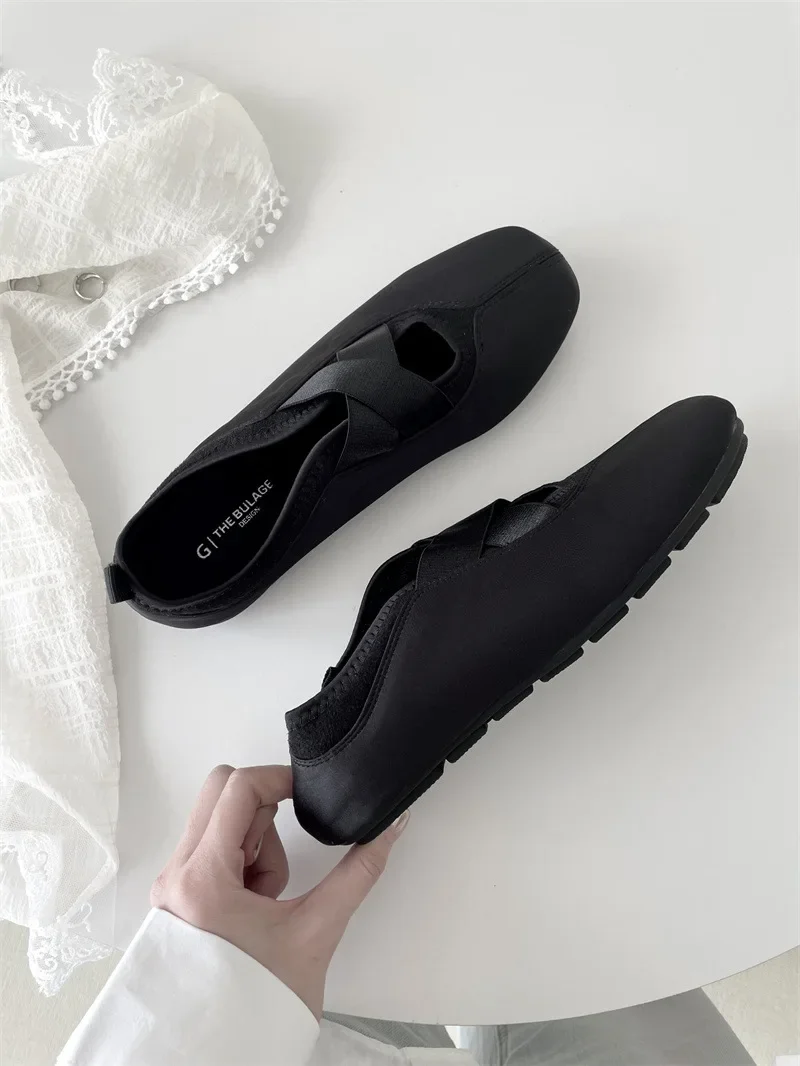 2025 New Women's Ballet Slippers Pink Soft Sole Shallow Heel Round Head Fiberglass Fabric Retro Style Low Heel