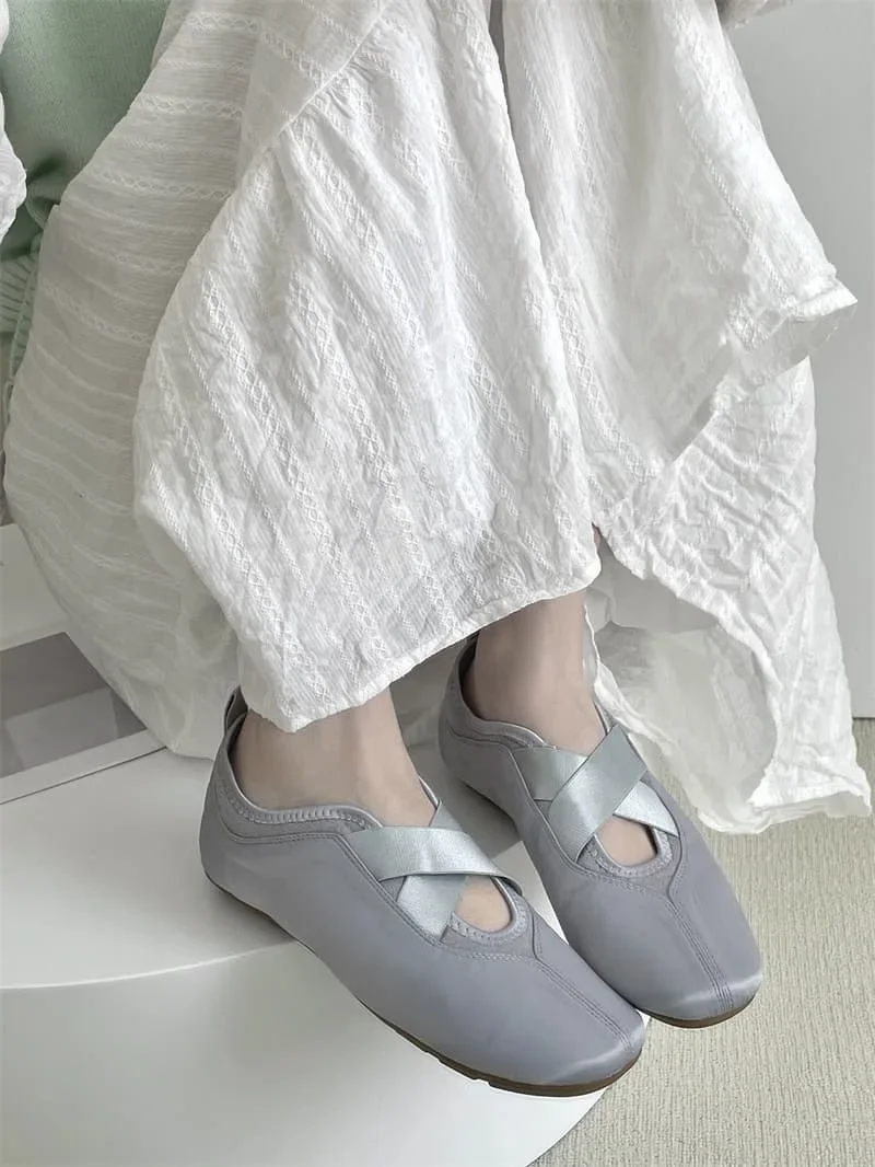 2025 New Women's Ballet Slippers Pink Soft Sole Shallow Heel Round Head Fiberglass Fabric Retro Style Low Heel