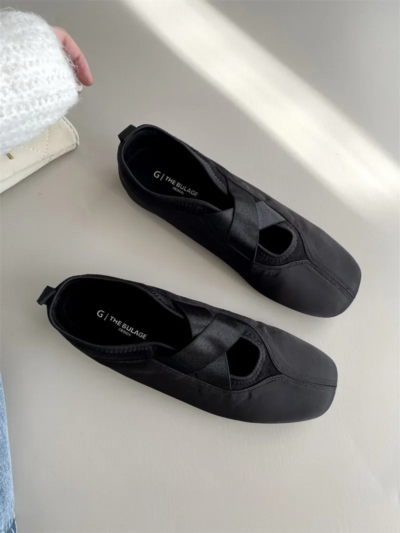 2025 New Women's Ballet Slippers Pink Soft Sole Shallow Heel Round Head Fiberglass Fabric Retro Style Low Heel