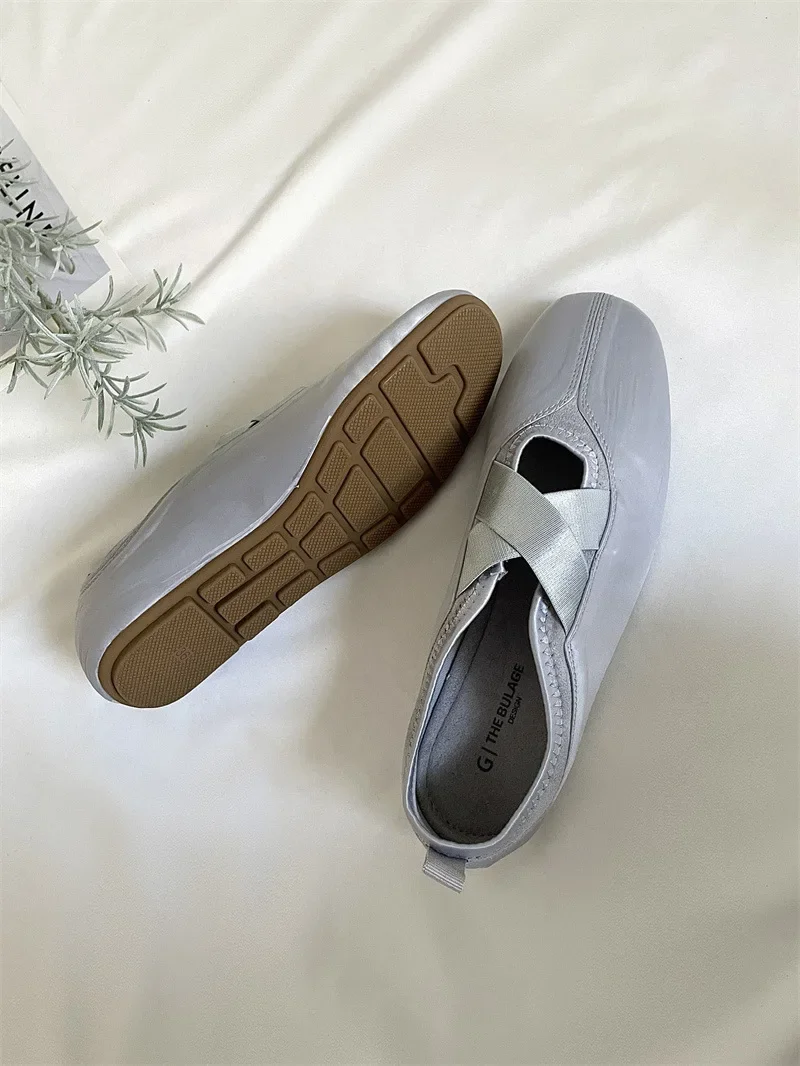 2025 New Women's Ballet Slippers Pink Soft Sole Shallow Heel Round Head Fiberglass Fabric Retro Style Low Heel