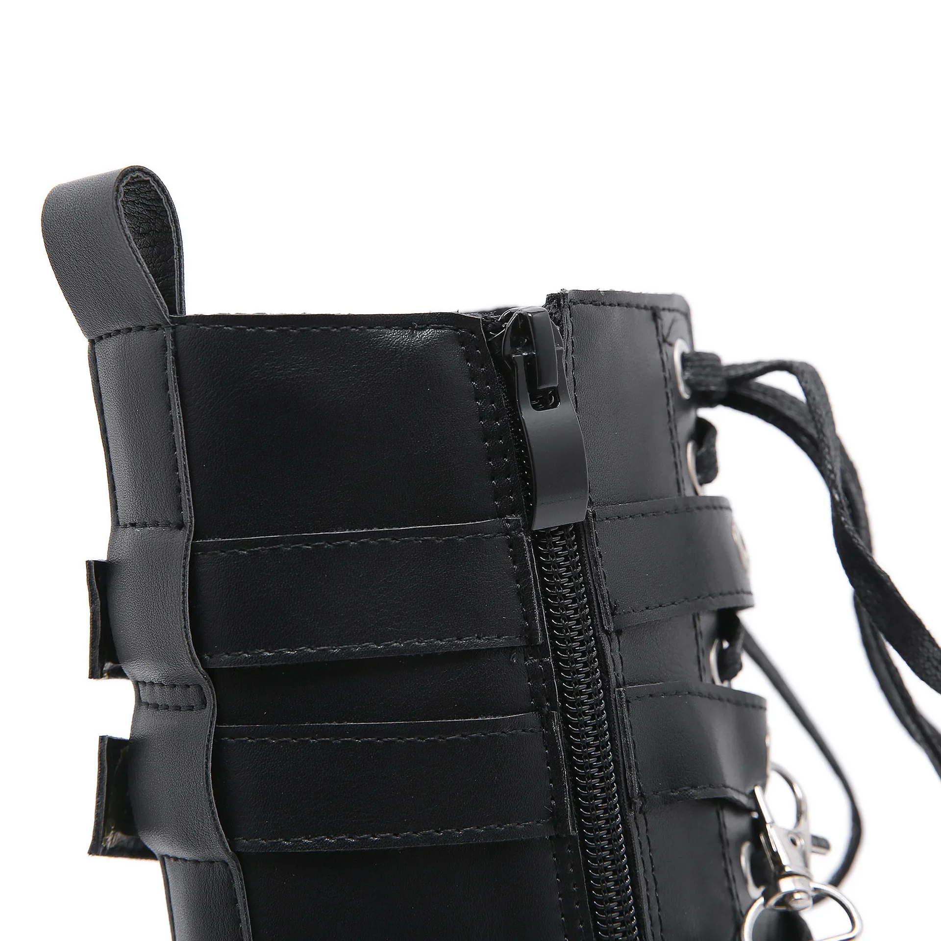 High Quality Leather Gothic Black Boots Women Heel Sexy Chain Chunky Heel Platform Boots Female Punk Style Ankle Boots Zipper