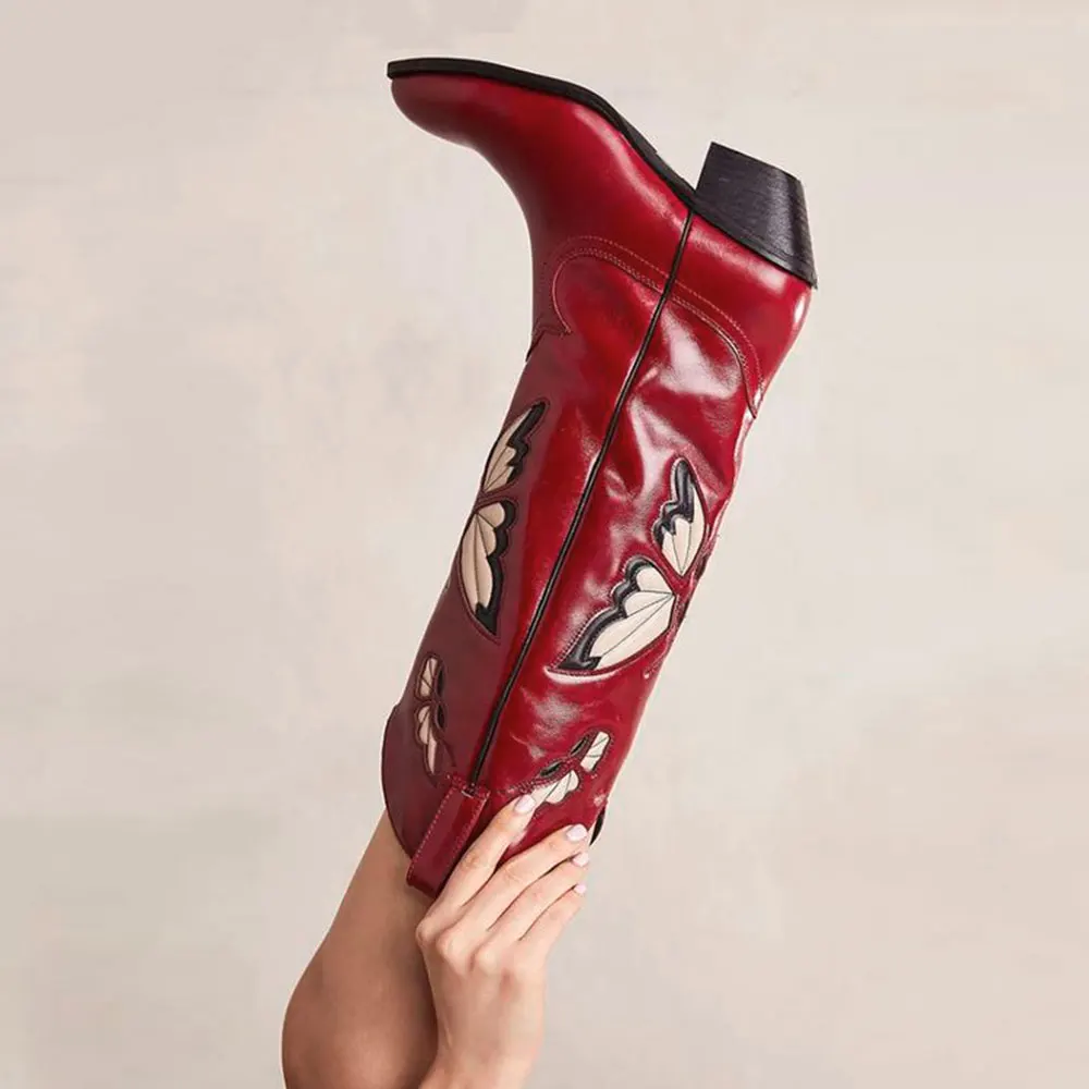 2025 Brand New Big size 43 Red Butterfly Cowboy Boots for Women Black Vintage Slip On Cowgirls Knee High Boots Shoes 2025 Brand New Big size 43 Red Butterfly Cowboy Boots for Women Black Vintage Slip On Cowgirls Knee High Boots Shoes