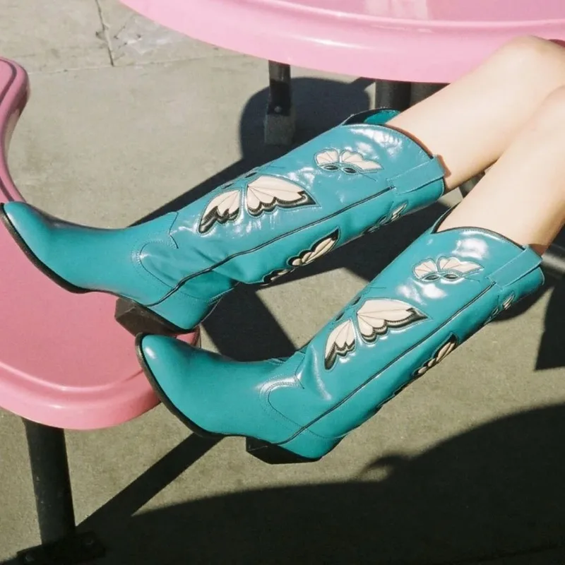 2025 Brand New Big size 43 Red Butterfly Cowboy Boots for Women Black Vintage Slip On Cowgirls Knee High Boots Shoes 2025 Brand New Big size 43 Red Butterfly Cowboy Boots for Women Black Vintage Slip On Cowgirls Knee High Boots Shoes