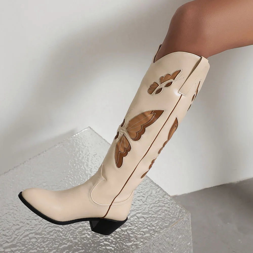 2025 Brand New Big size 43 Red Butterfly Cowboy Boots for Women Black Vintage Slip On Cowgirls Knee High Boots Shoes 2025 Brand New Big size 43 Red Butterfly Cowboy Boots for Women Black Vintage Slip On Cowgirls Knee High Boots Shoes