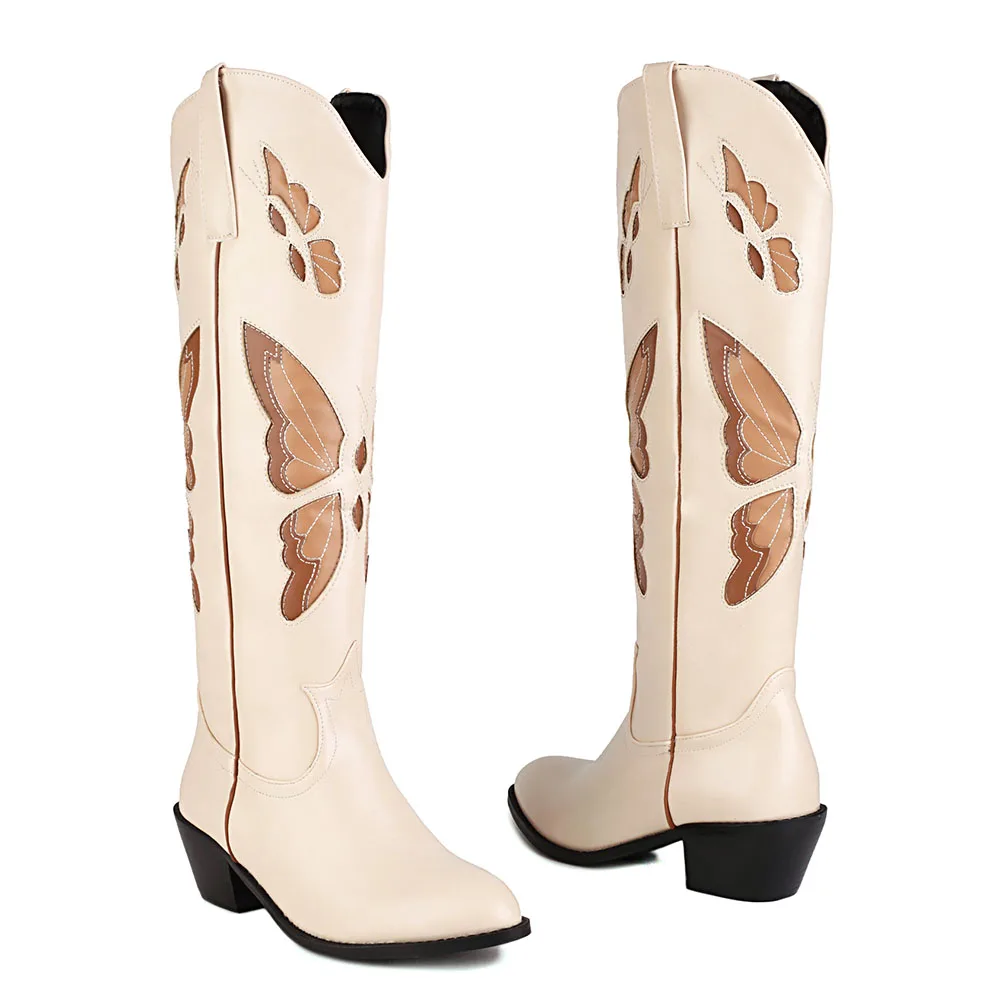 2025 Brand New Big size 43 Red Butterfly Cowboy Boots for Women Black Vintage Slip On Cowgirls Knee High Boots Shoes 2025 Brand New Big size 43 Red Butterfly Cowboy Boots for Women Black Vintage Slip On Cowgirls Knee High Boots Shoes