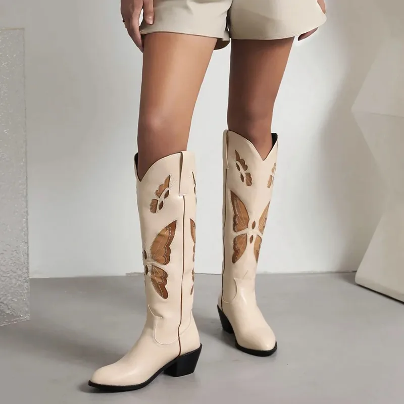 2025 Brand New Big size 43 Red Butterfly Cowboy Boots for Women Black Vintage Slip On Cowgirls Knee High Boots Shoes 2025 Brand New Big size 43 Red Butterfly Cowboy Boots for Women Black Vintage Slip On Cowgirls Knee High Boots Shoes