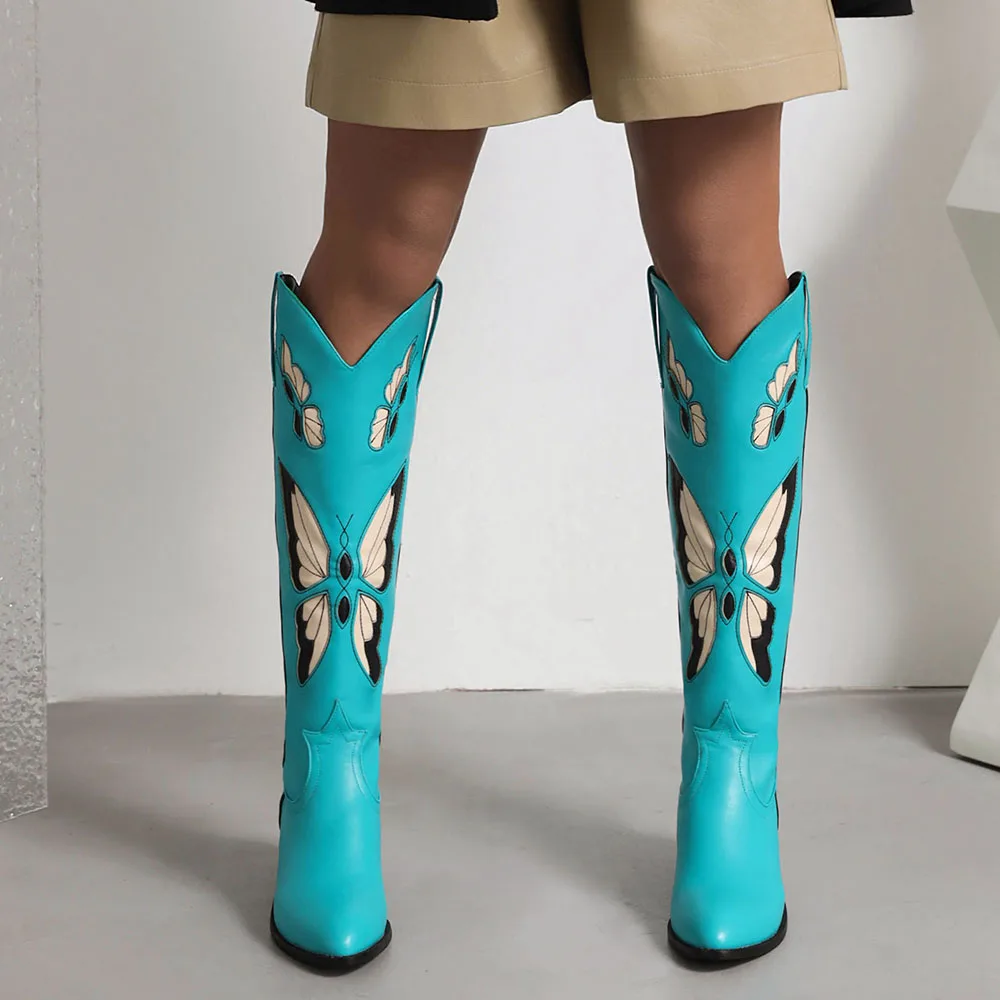 2025 Brand New Big size 43 Red Butterfly Cowboy Boots for Women Black Vintage Slip On Cowgirls Knee High Boots Shoes 2025 Brand New Big size 43 Red Butterfly Cowboy Boots for Women Black Vintage Slip On Cowgirls Knee High Boots Shoes