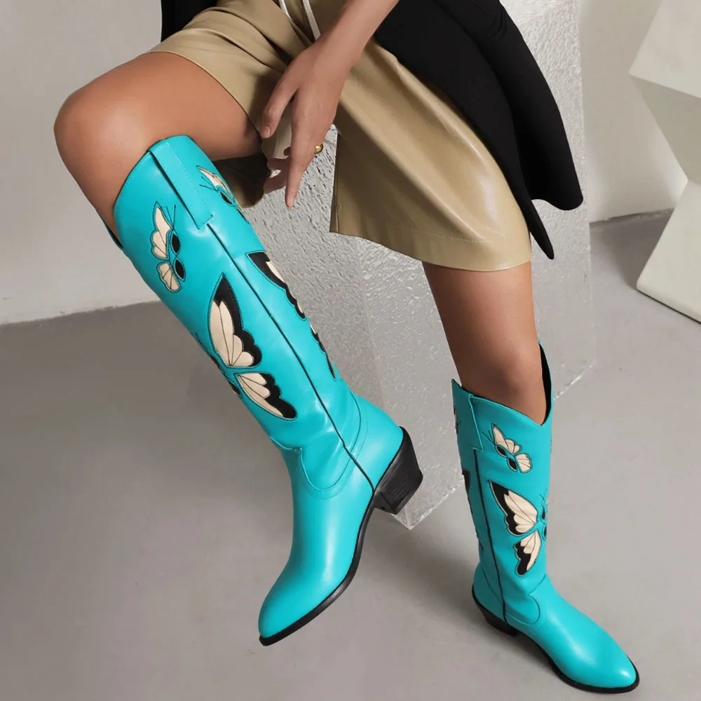 2025 Brand New Big size 43 Red Butterfly Cowboy Boots for Women Black Vintage Slip On Cowgirls Knee High Boots Shoes 2025 Brand New Big size 43 Red Butterfly Cowboy Boots for Women Black Vintage Slip On Cowgirls Knee High Boots Shoes