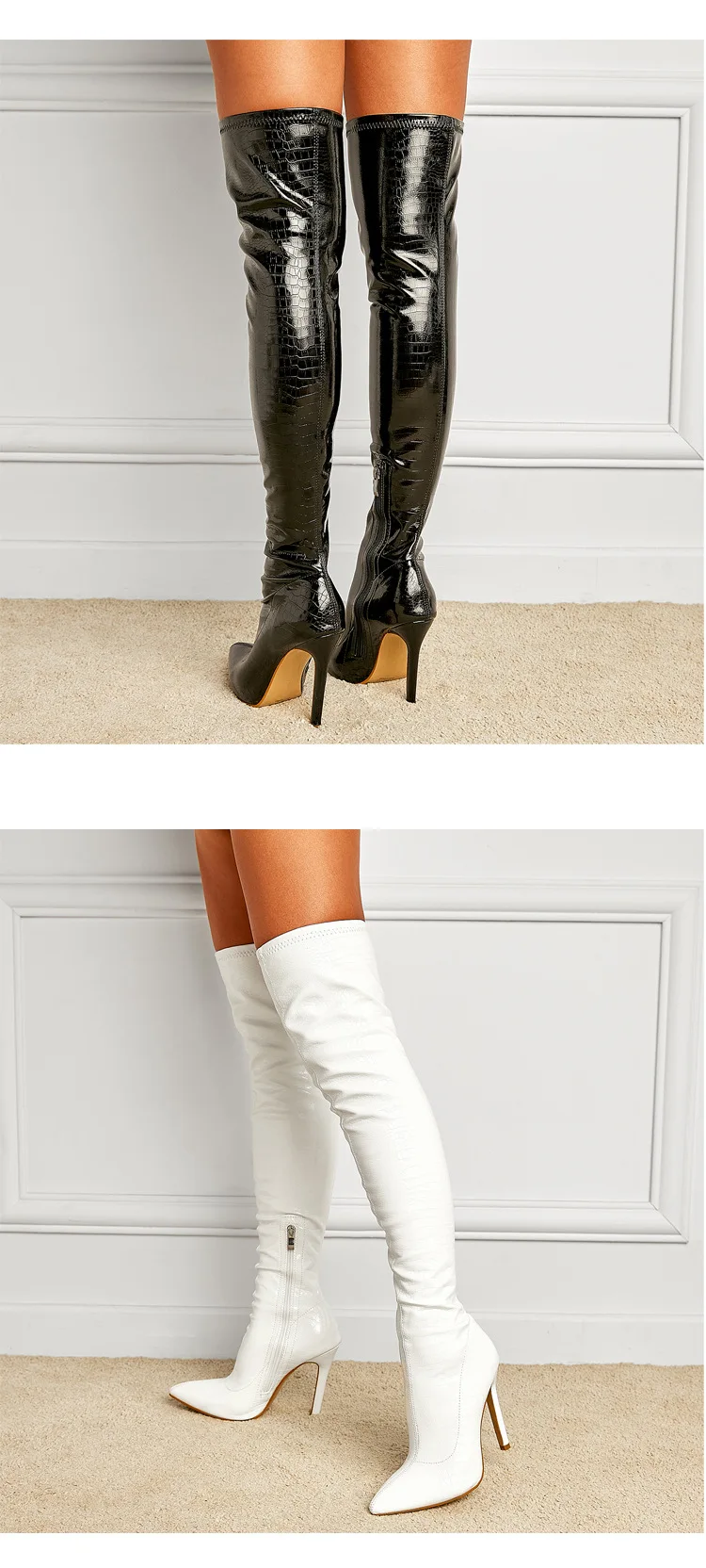 NEW Fashion Striped 11CM Thin Heels Ladies Boots 2023 Spring Sexy Over-the-Knee Side Zipper Slip-On Pointed Toe Botas Shoes NEW Fashion Striped 11CM Thin Heels Ladies Boots 2023 Spring Sexy Over-the-Knee Side Zipper Slip-On Pointed Toe Botas Shoes